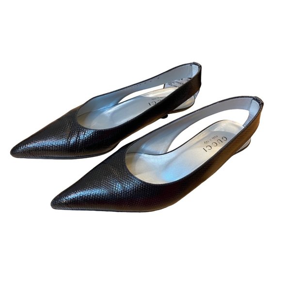 Gucci Shoes - Authentic Gucci Scarpa Aperture Pelle Black Textured Pumps Sz 8